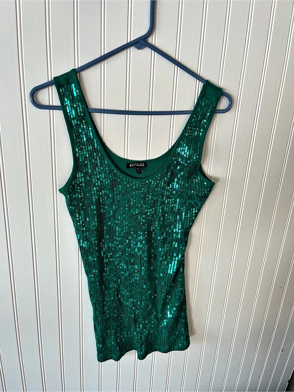 Express Sequin Tank Top in Green Size Medium Like New